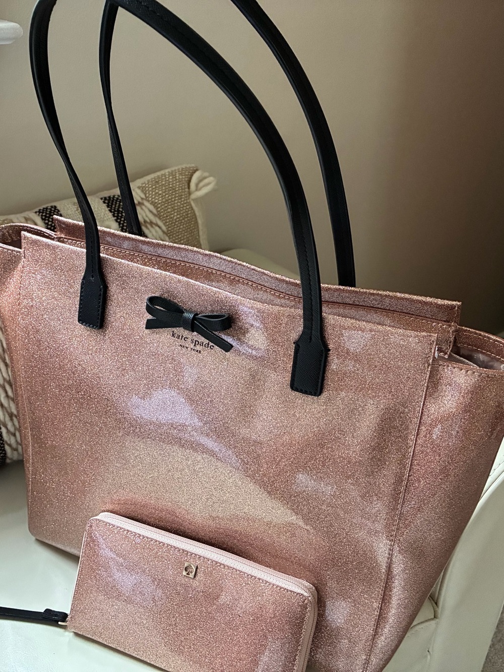 Kate Spade Rose Gold Glitter Tote Bag with Wallet - Picture 2 of 12